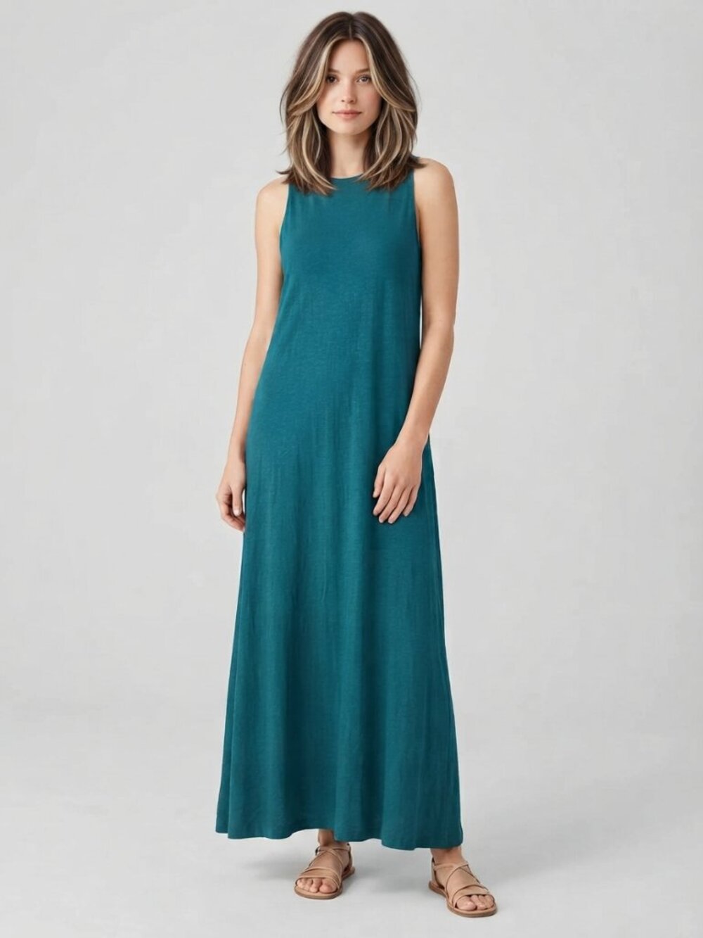 2/$30 J. Jill Sleeveless A-Line Maxi Dress Teal Small #A4716